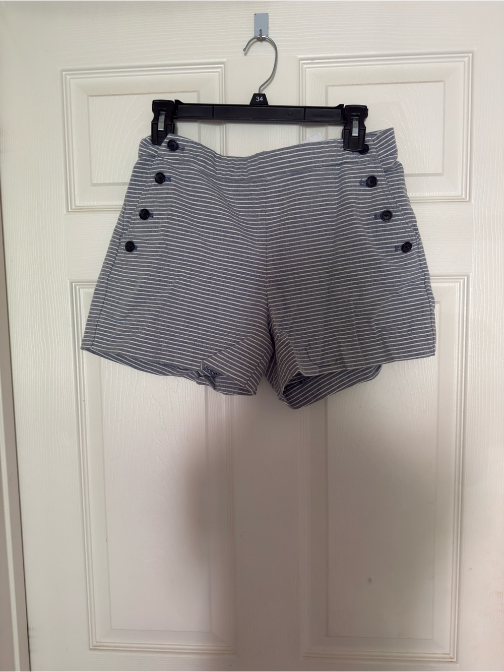 Banana Republic Navy and White Striped High-Waist Shorts